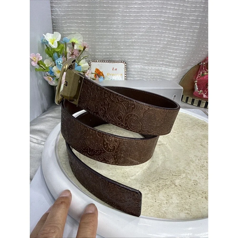 (H)Robert Graham Barnstable Reversible Brown Leather Belt Gold Buckle 36